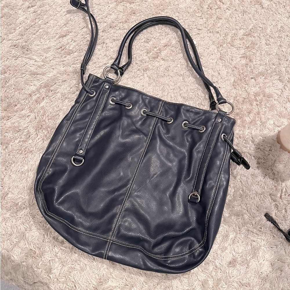 Brandy Melville Navy Blue Leather Bag